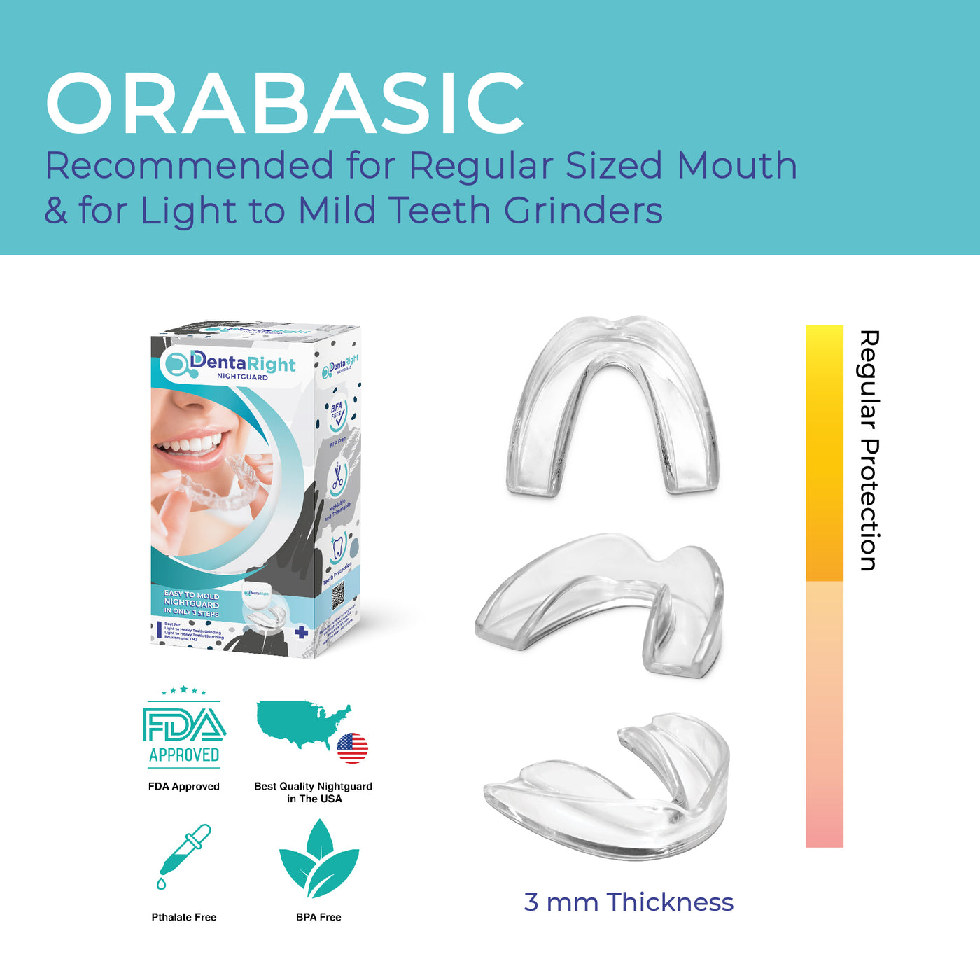 OraBasic: Moldable Nightguard Recommended for Regular Sized Mouth & for Light to Mild Teeth Grinders